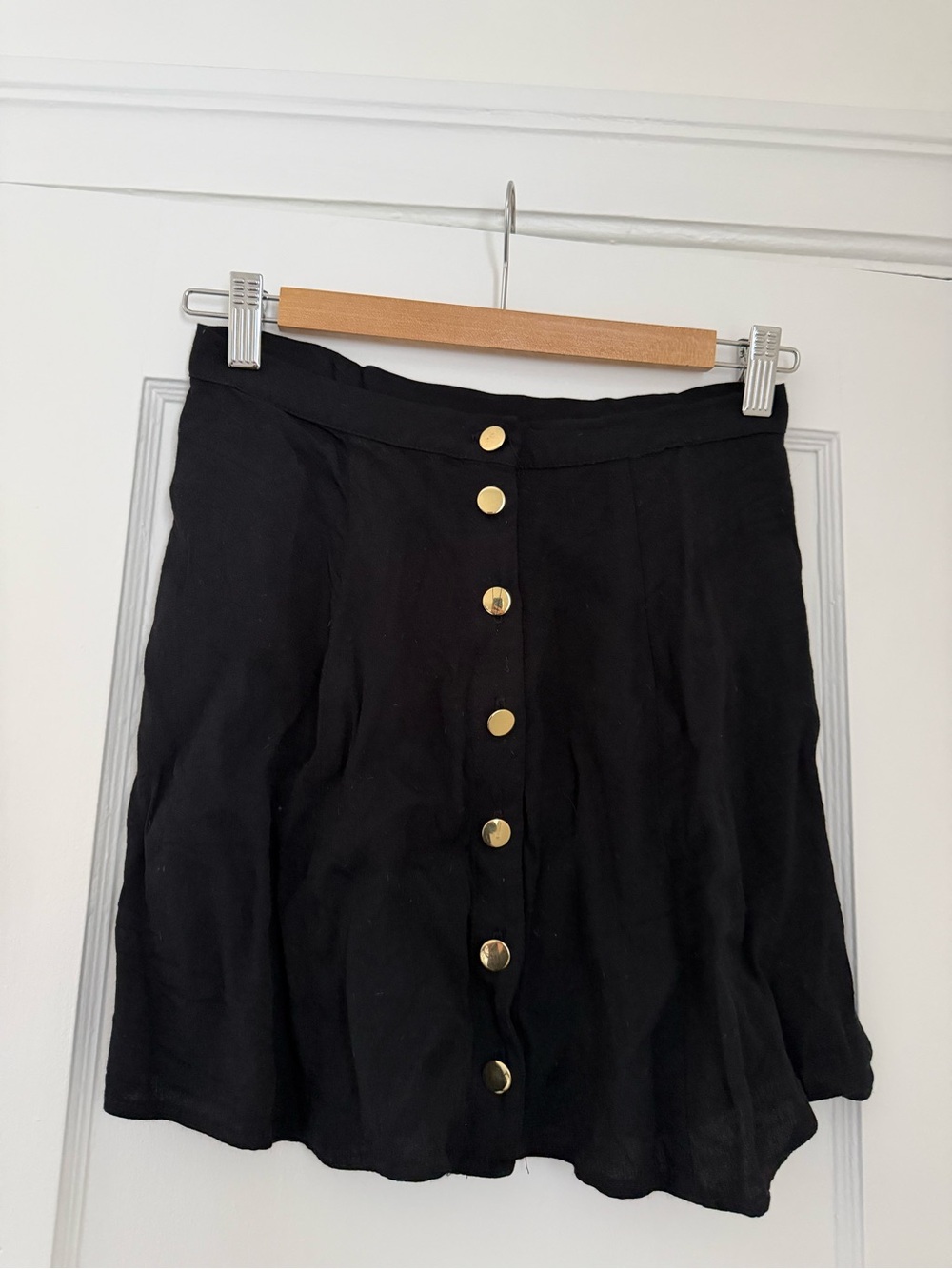 Reformation Black A-Line Skirt with Gold Buttons